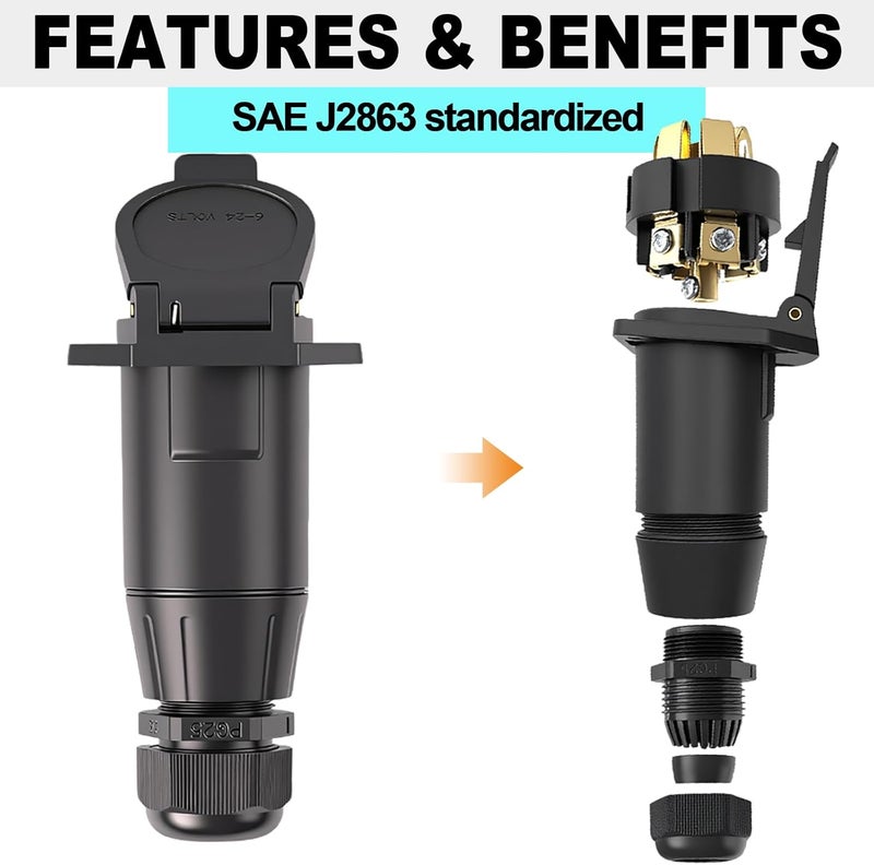 CXTM 7 Way Trailer Socket Vehicle-Side RV Blade 7 Way Trailer Connector Socket with Waterproof Seal,7 Pin Trailer Socket Connector Adapter - Image 3